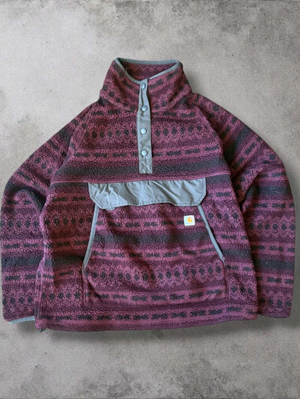 Carhartt Relaxed Fit Patterned Fleece Pullover 1/4 Snap Light Jacket Mens Large